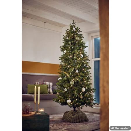 Greenland slim műfenyő 210 cm beépített mikro LED világítással. A 540 LED fény egyenletesen emeli ki a keskeny karácsonyfa formáját és sűrű ágait.