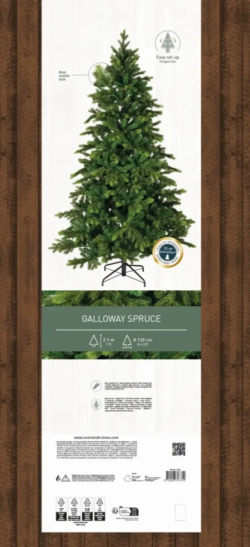 Műfenyő 210 cm Galloway Spruce eredeti Everlands csomagolása